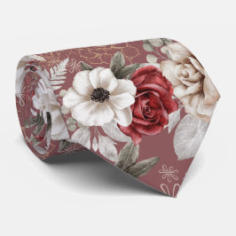 Gravata Padrão Floral Rosa Borgonha Elegante