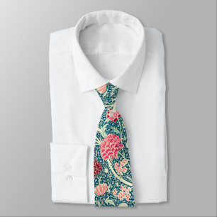 Gravata Padrão Floral Rosa Dourado Verde Azul William Morr