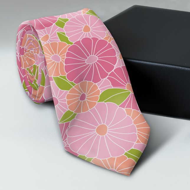 Gravata Padrão Floral Rosa e Coral - Negrito Moderno (Trendy Neck Tie Pattern)