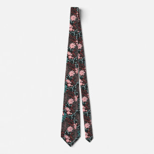 Gravata Padrão Floral Rosa e Escuro-Teal