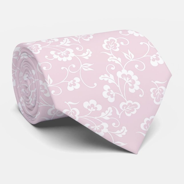 Gravata Padrão Floral Rosa Escamudo Elegante (Rolled)