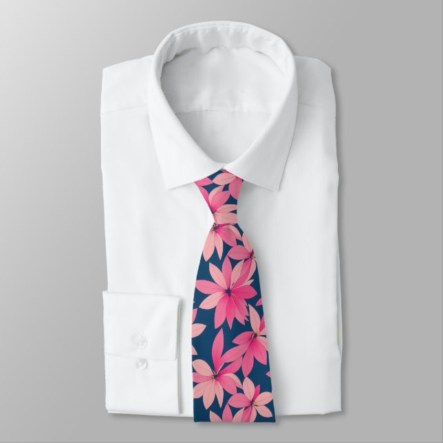 Gravata Padrão Floral Rosa Marinho Retro (Amarrado)