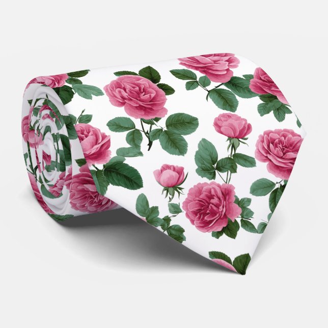 Gravata Padrão Floral Rosa Rosa (Rolled)