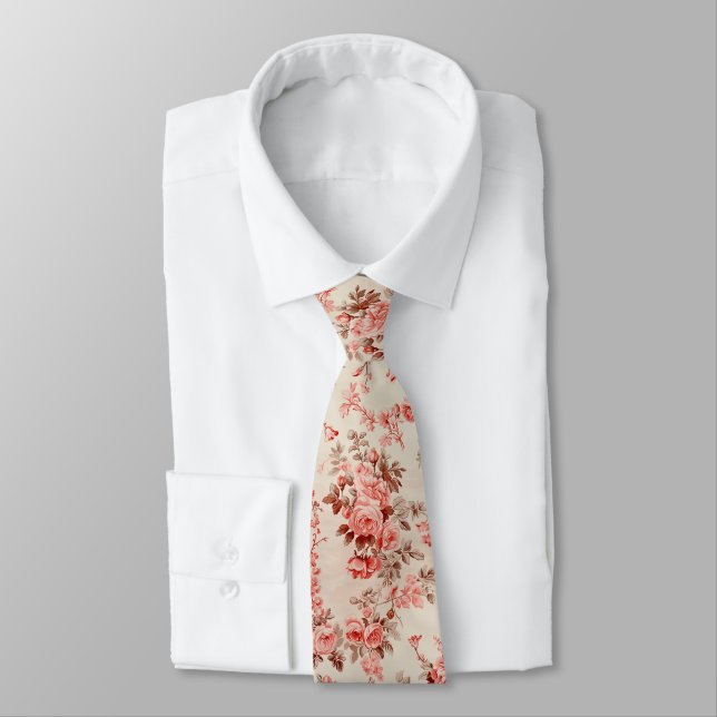 Gravata Padrão Floral Rosa-Toile Francês Elegante (Amarrado)