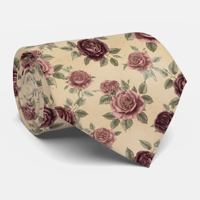 Gravata Padrão Floral Rosa Vintage (Rolled)