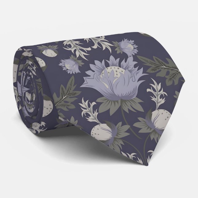 Gravata Padrão floral roxo escuro simétrico (Rolled)