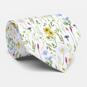 Gravata Padrão Floral Selvagem de Cores Aquáticas