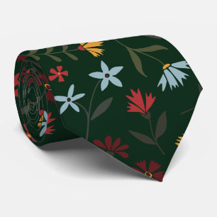 Gravata Padrão Floral Verde Escuro de Aquarela Elegante