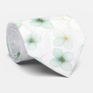 Gravata Padrão Floral Verde Menta em Fundo Branco