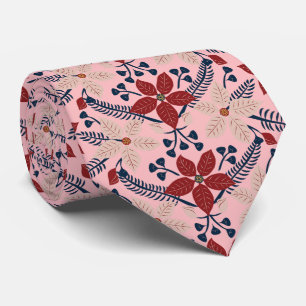Gravata Padrão Floral Vermelho, Azul e Rosa Moderno