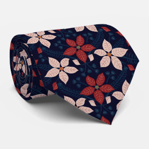 Gravata Padrão Floral Vermelho e Cor Azul Moderno