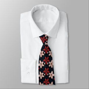 Gravata Padrão Floral Vermelho e Rosa Preto Moderno