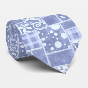 Gravata Padrão Floral Xadrez Azul Crazy Quilt