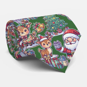 Gravata Padrão Fofo Festivo Verde Natal Papai Noel