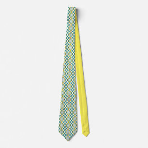 Gravata Padrão Geométrico Amarelo Azul e Púrpura
