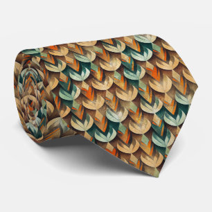 Gravata Padrão Geométrico Art Deco em Azul Turquesa e Dour