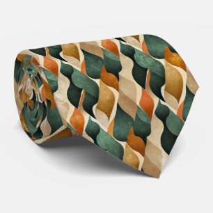 Gravata Padrão Geométrico Art Déco em Verde Água e Dourado