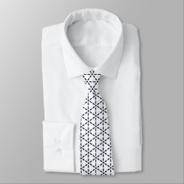 Gravata Padrão Geométrico Azul Marinho em Branco