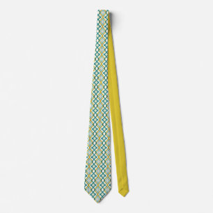 Gravata Padrão Geométrico Azul Púrpura Amarelo-Amarelo-Mos