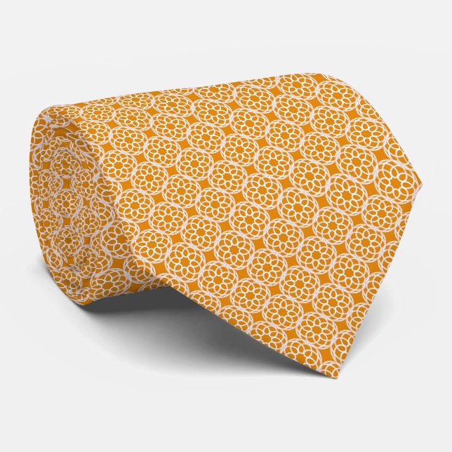 Gravata Padrão Geométrico Branco Laranja Sem Olhos (Rolled)
