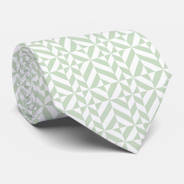 Gravata Padrão Geométrico de Deco em Verde Sage (Rolled)