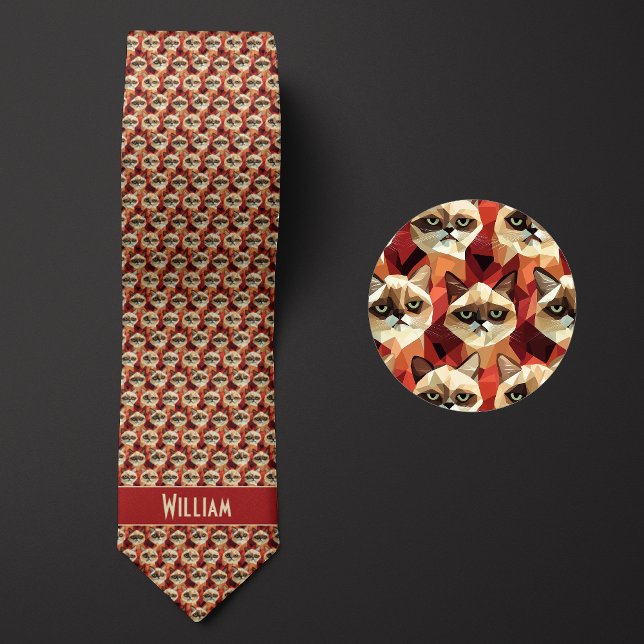 Gravata Padrão Geométrico do Brick Red Cat (Criador carregado)