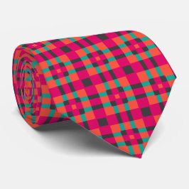 Gravata Padrão Geométrico do Tartan Rosa