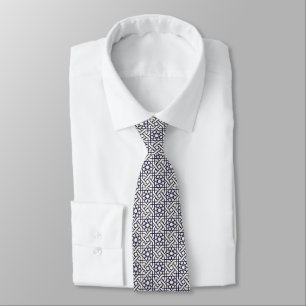 Gravata Padrão Geométrico Islâmico Azul Branco Marroqui