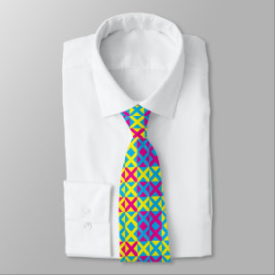 Gravata Padrão Geométrico Quadrado Azul Amarelo Rosa