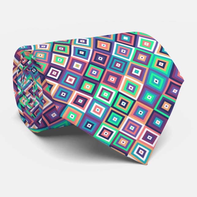 Gravata padrão geométrico quadrado multicolorido (Rolled)