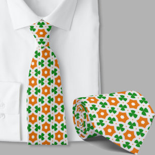 Gravata Padrão Geométrico Verde e Laranja Irlandês