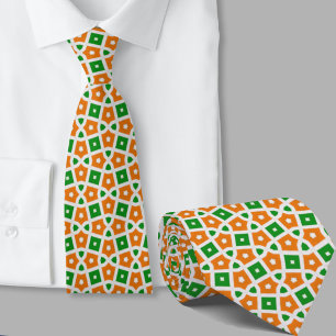 Gravata Padrão Geométrico Verde e Laranja Irlandês