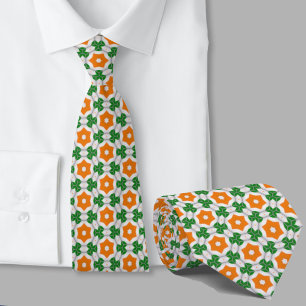 Gravata Padrão Geométrico Verde e Laranja Irlandês