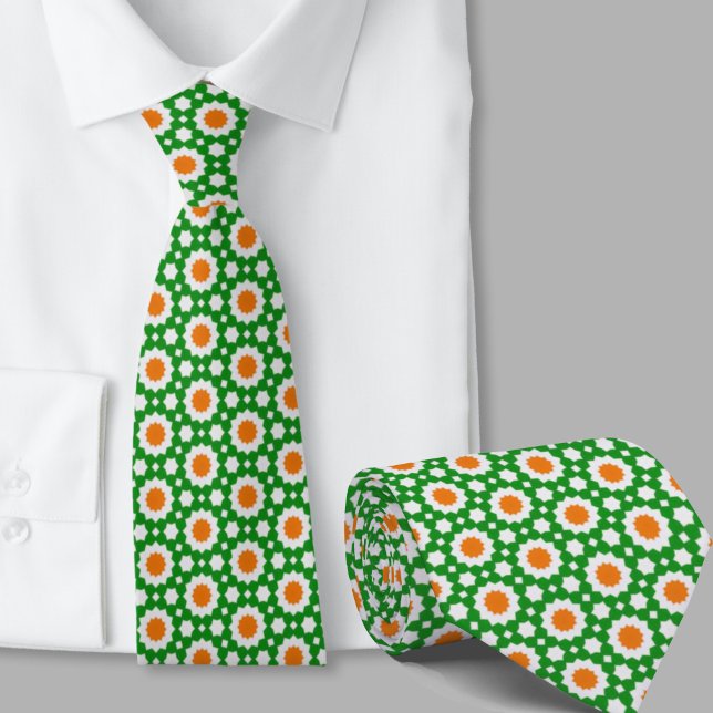 Gravata Padrão Geométrico Verde e Laranja Irlandês  (Criador carregado)
