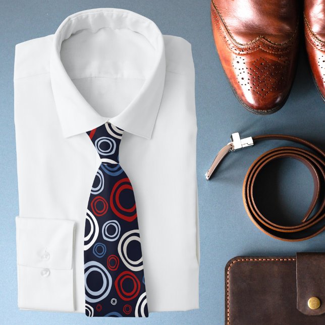 Gravata Padrão Geométrico Vermelho Moderno Branco E Azul (Criador carregado)