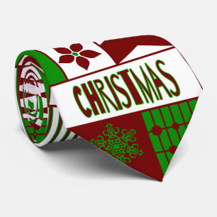 Gravata Padrão Geométrico Vermelho/Verde Feliz Natal
