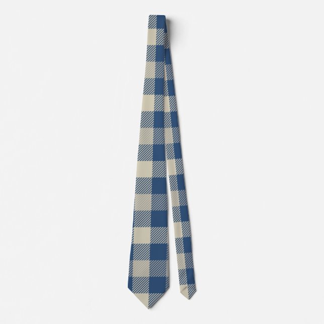 Gravata Padrão Gingham em Azul Marinho, Creme (Frente)