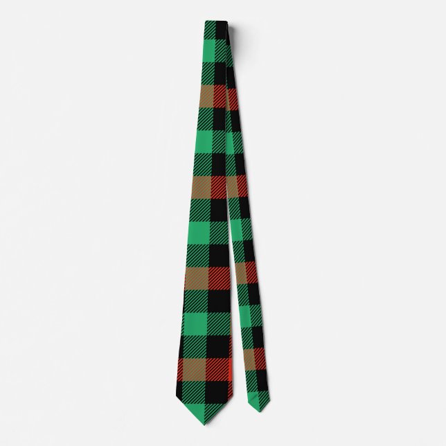 Gravata Padrão Gingham em Vermelho, Verde e Preto (Frente)