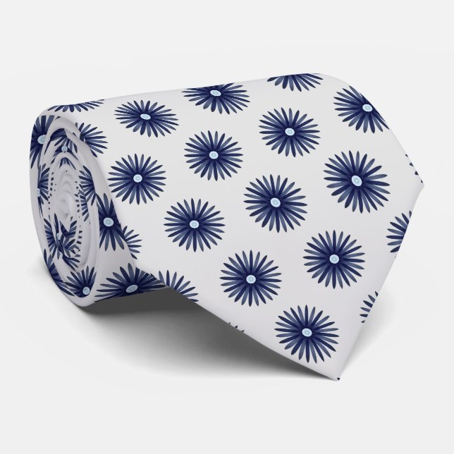 Gravata Padrão Gráfico de Flor Azul (Rolled)