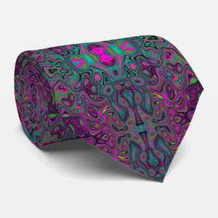 Gravata Padrão Groovy Abstrato Magenta e Azul Teal