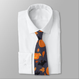 Gravata padrão Helloween abóbora, morcego, folhas de out