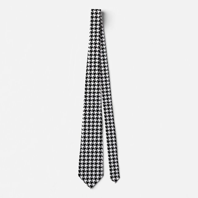 Gravata padrão houndstooth preto e branco (Frente)