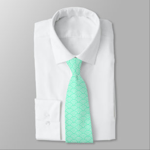 Gravata Padrão Japonês Fish Scale - Turquesa em Branco