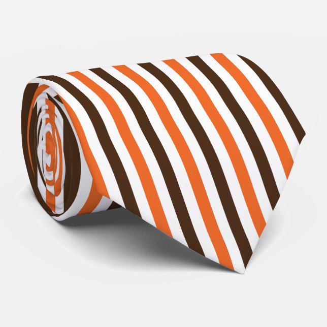 Gravata Padrão Laranja Castanho Vertical Stripes (Rolled)
