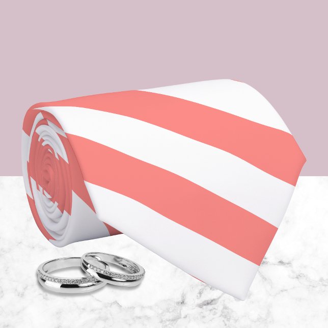 Gravata Padrão Listrado de Coral Elegante Branco (Criador carregado)