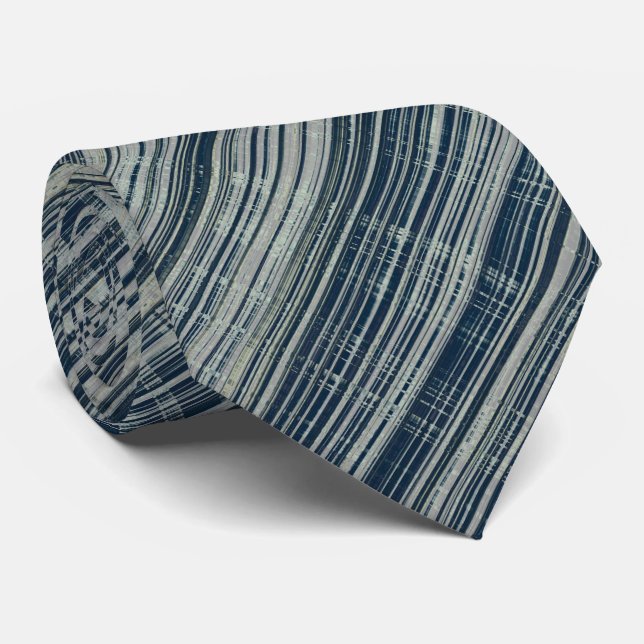 Gravata Padrão Listrado Turquesa e Azul Marinho (Rolled)