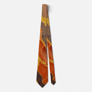 Gravata Padrão Marble Laranja com Dourado