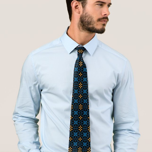 Gravata Padrão marroquino Blue Neck Tie Na moda masculino  (Discover the allure of the Mediterranean with this neck tie.)