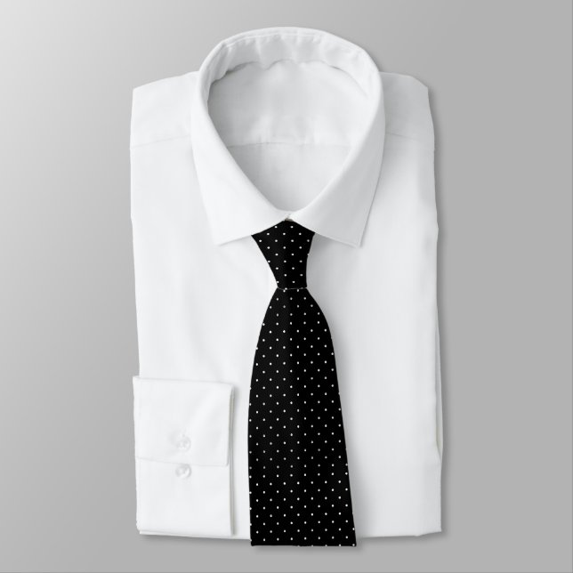 Gravata Padrão Micro Pontos Brancos Clássico Preto  (Amarrado)