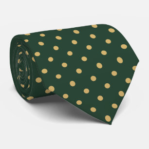 Gravata Padrão Mini Bolinha Dourada em Verde Floresta